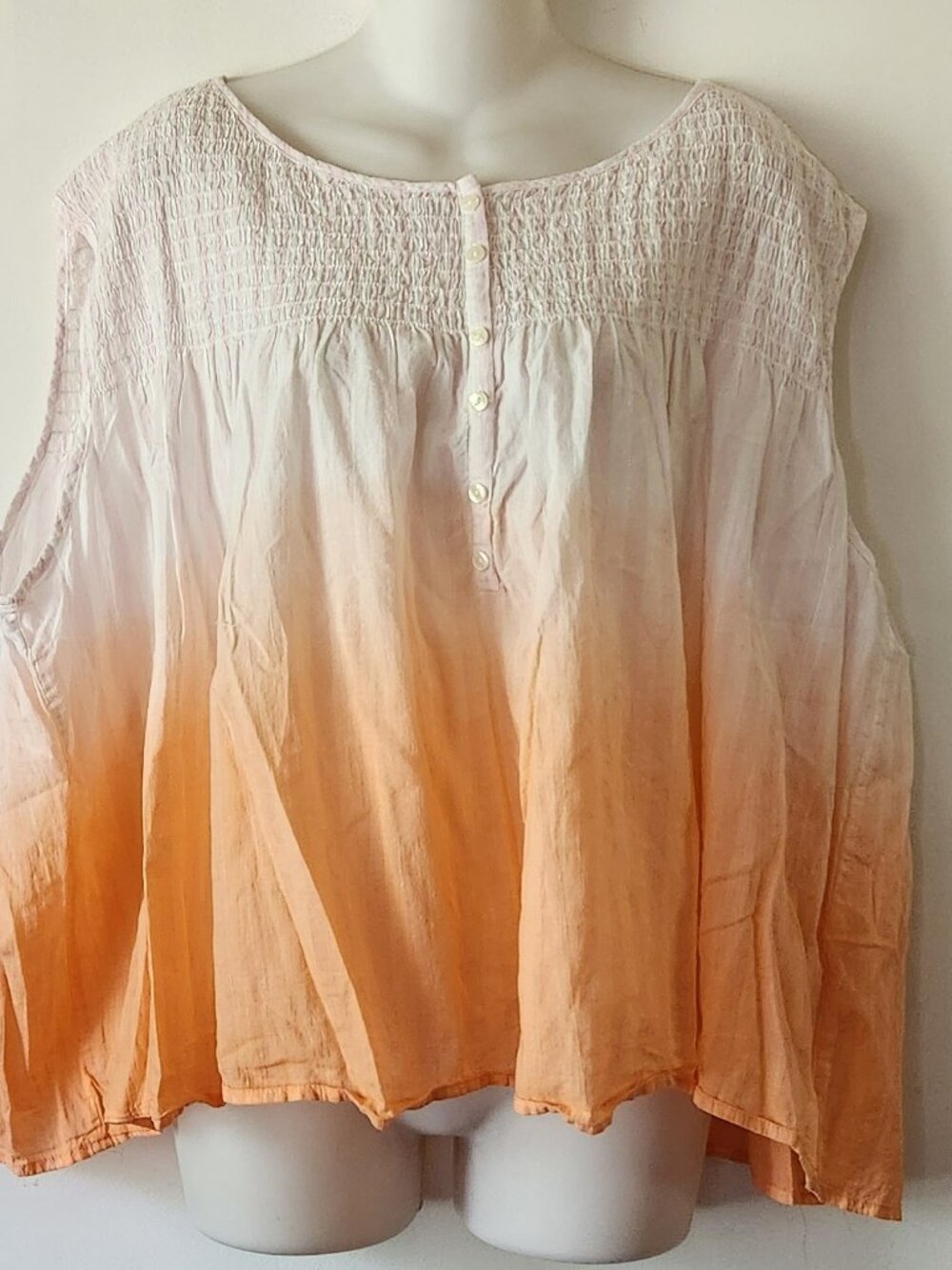 We The Free top sz L oversize smocked tank white orange NWT